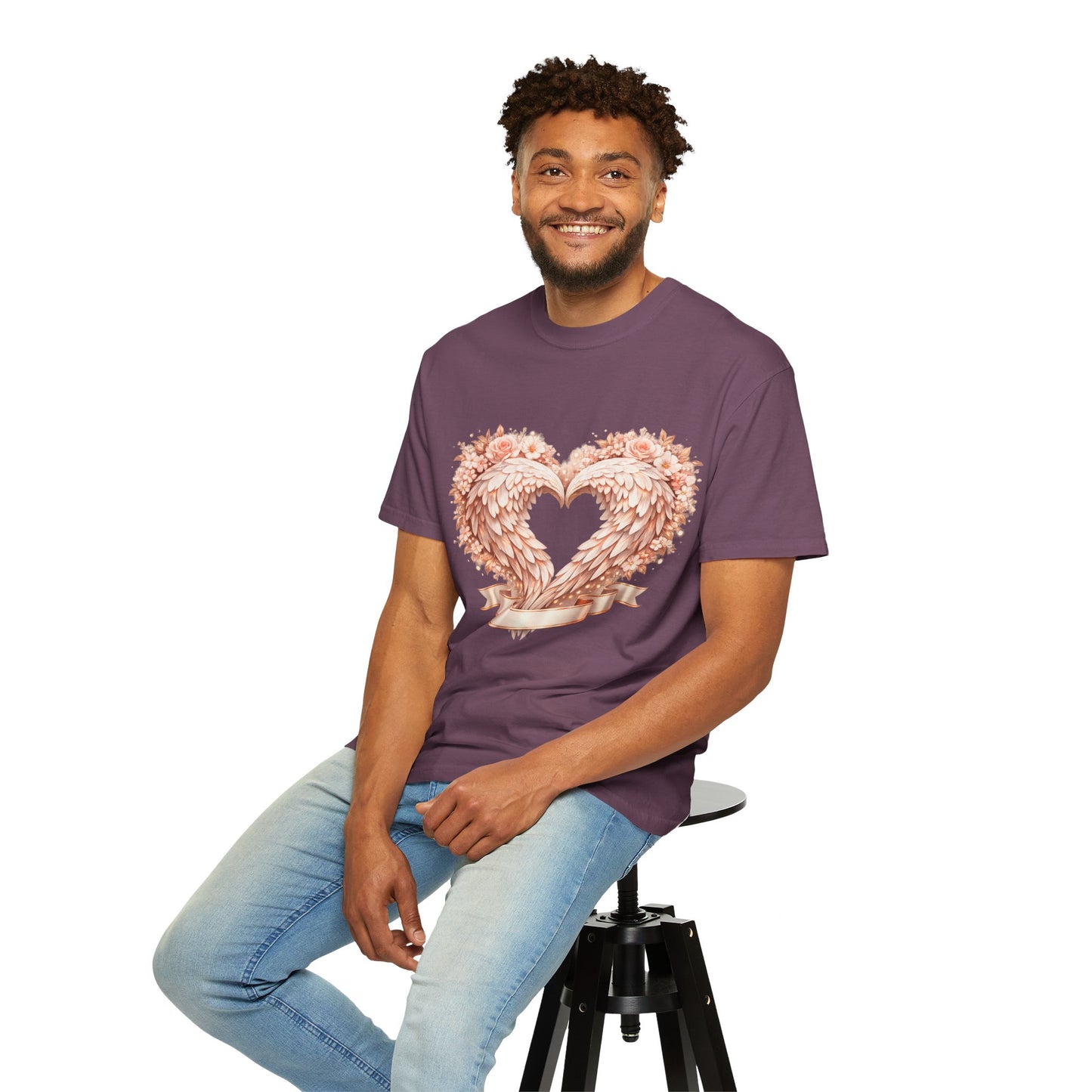 Angel Wing Heart T-Shirt — Floral Ribbon Love Graphic Tee