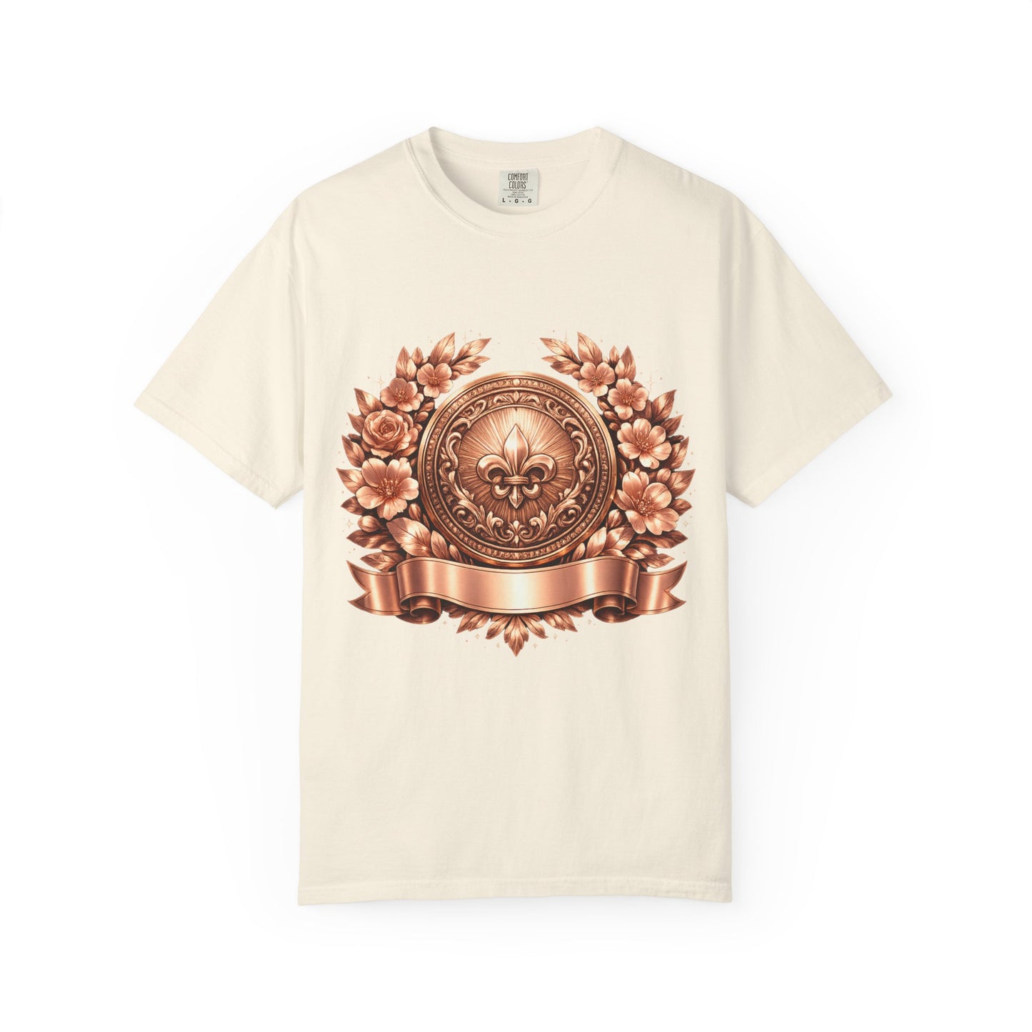 Vintage Fleur-de-Lis Crest T-Shirt — Bronze Laurel Emblem Tee