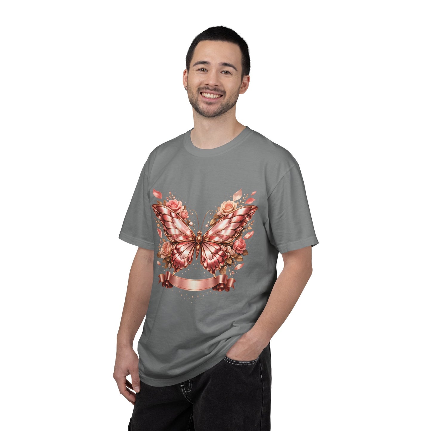 Rose Gold Butterfly T-Shirt — Floral Ribbon Graphic Tee