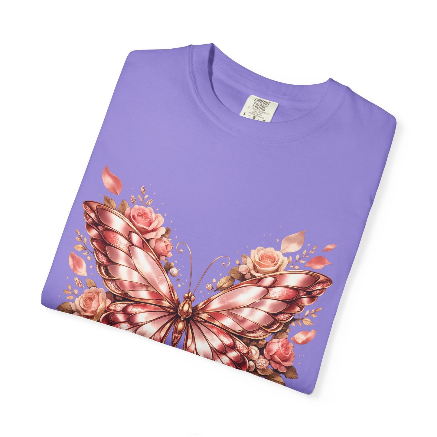 Rose Gold Butterfly T-Shirt — Floral Ribbon Graphic Tee