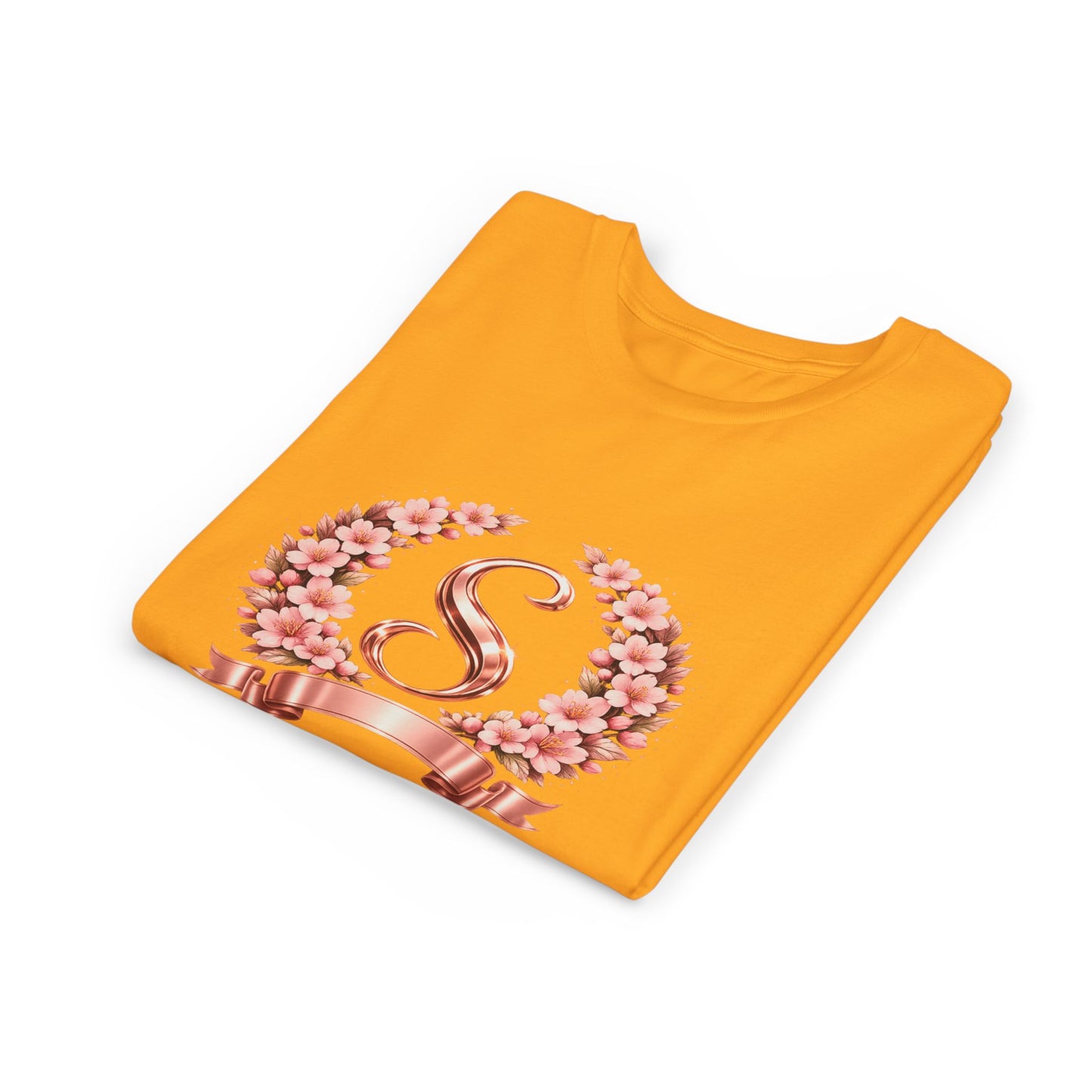 Youth Tee — Rose Gold Floral Monogram 'S' Shirt