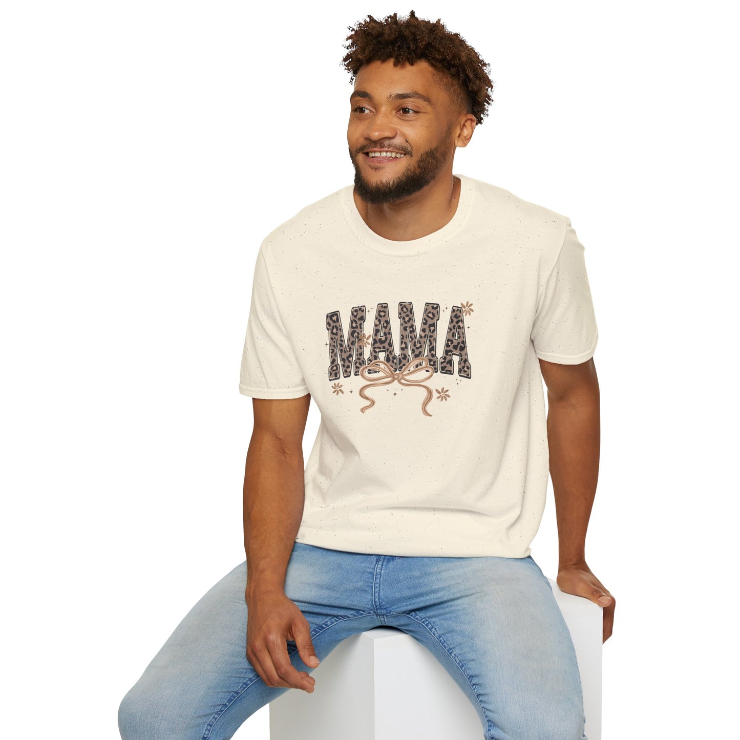 Mama Leopard Print T-Shirt — Cute Mama Graphic Tee with Bow Accent