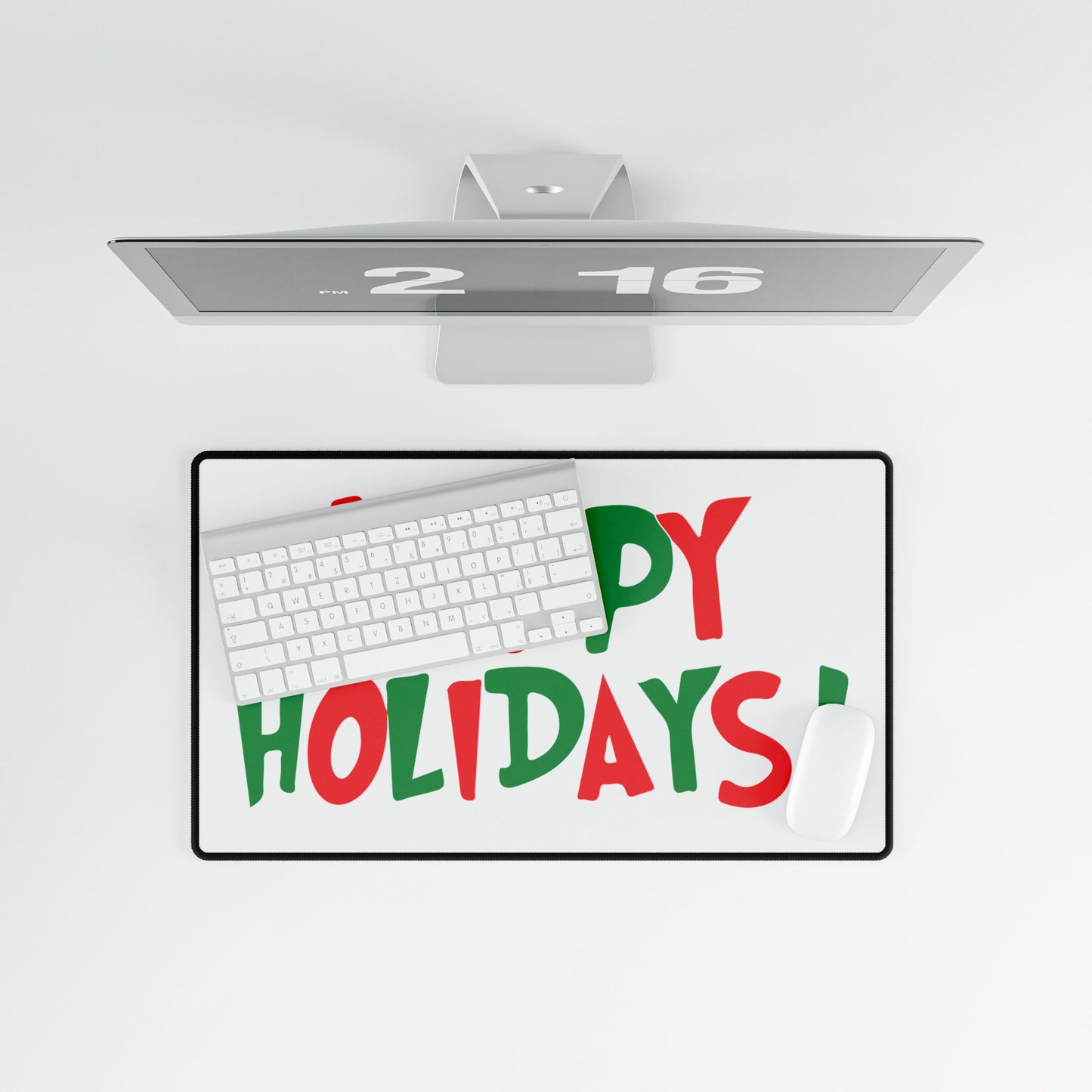 Happy Holidays! Desk Mat | Holiday Script, Red & Green Desk Mat