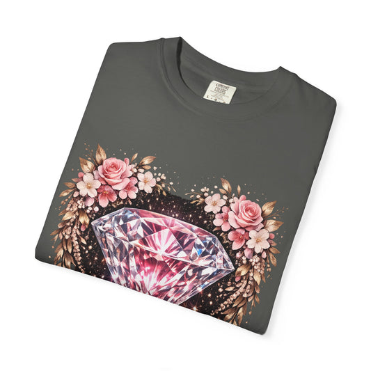 Pink Diamond Floral T-Shirt — Sparkling Gem Graphic Tee