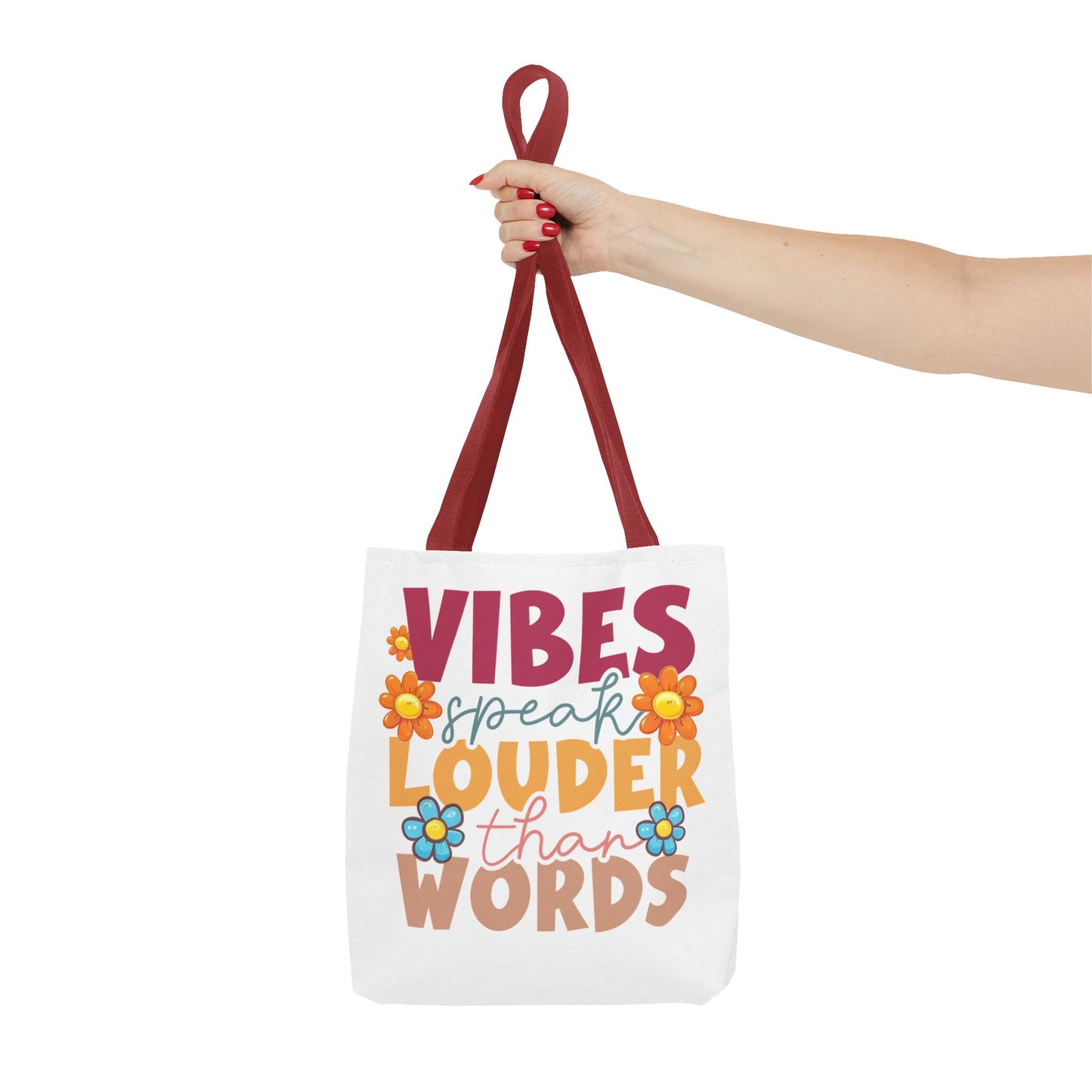Vibes Speak Louder Than Words Tote | Retro Flower Typography