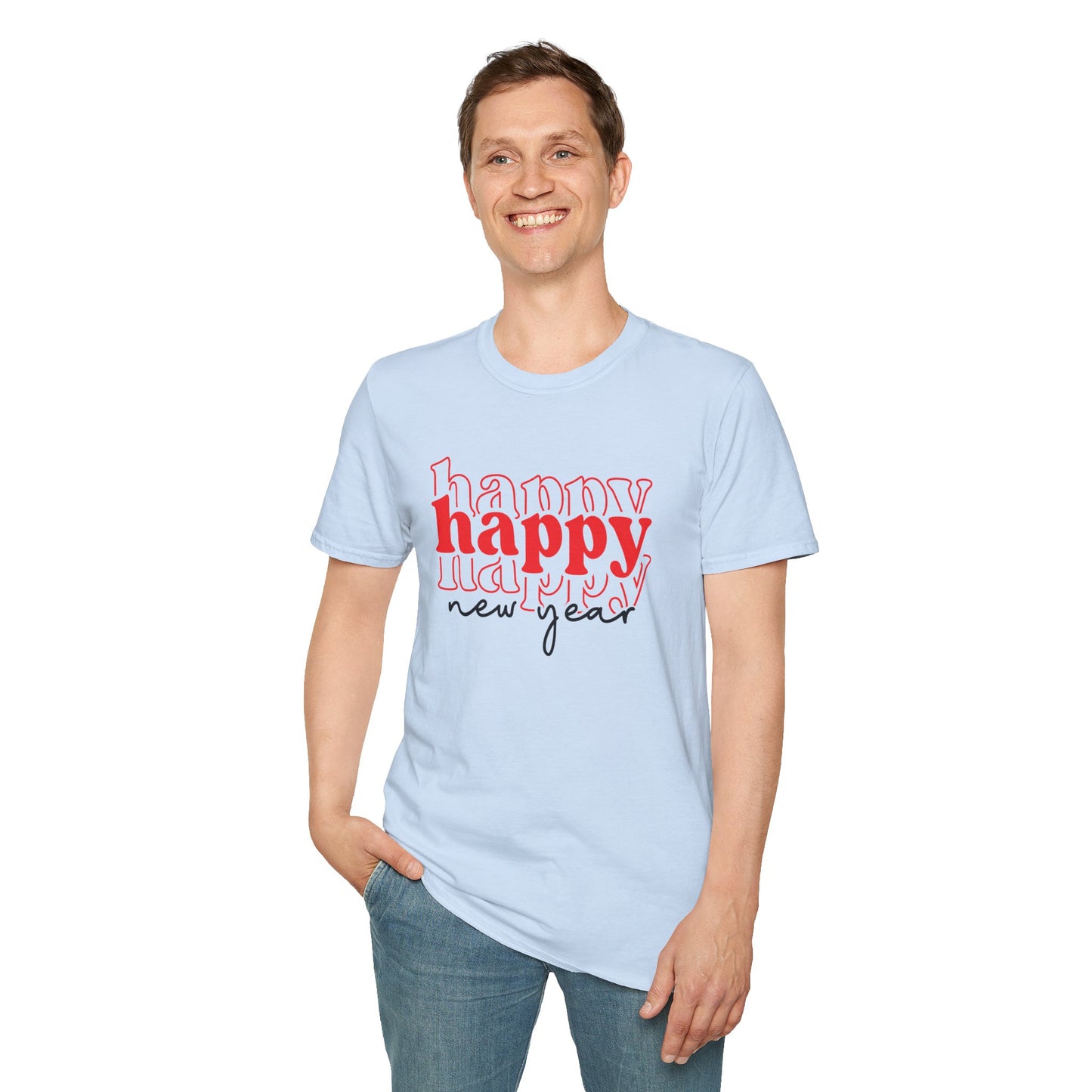 New Year "Happy" T-Shirt — Festive Red Typography Tee