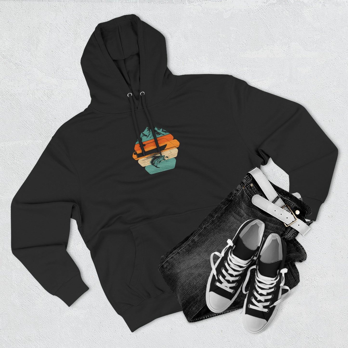 Sunset Surf Hoodie — Retro Palm Tree Surfing Graphic Hoodie