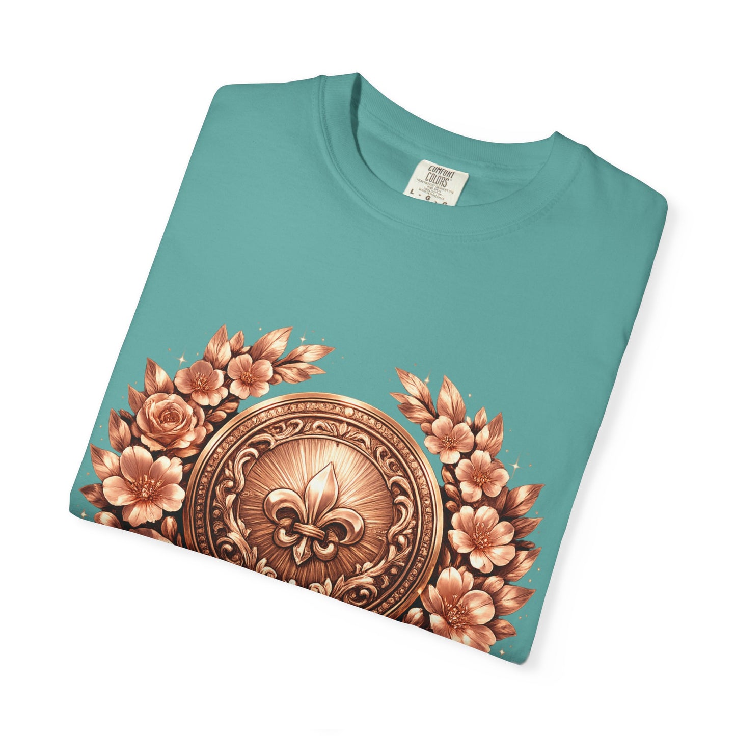 Vintage Fleur-de-Lis Crest T-Shirt — Bronze Laurel Emblem Tee