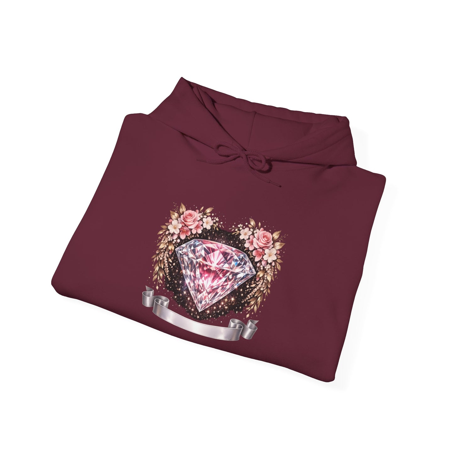Hoodie — Pink Diamond Heart Floral Crest Hoodie