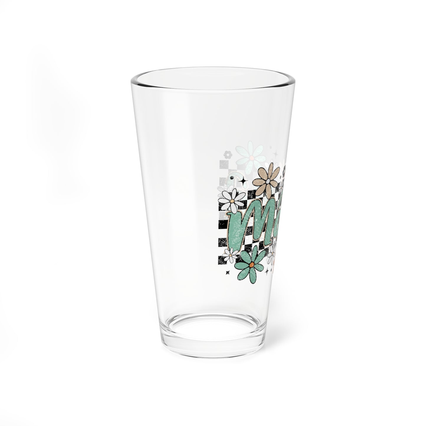 Mama Floral Script Mixing Glass | 16oz Flower Pattern Pint Glass
