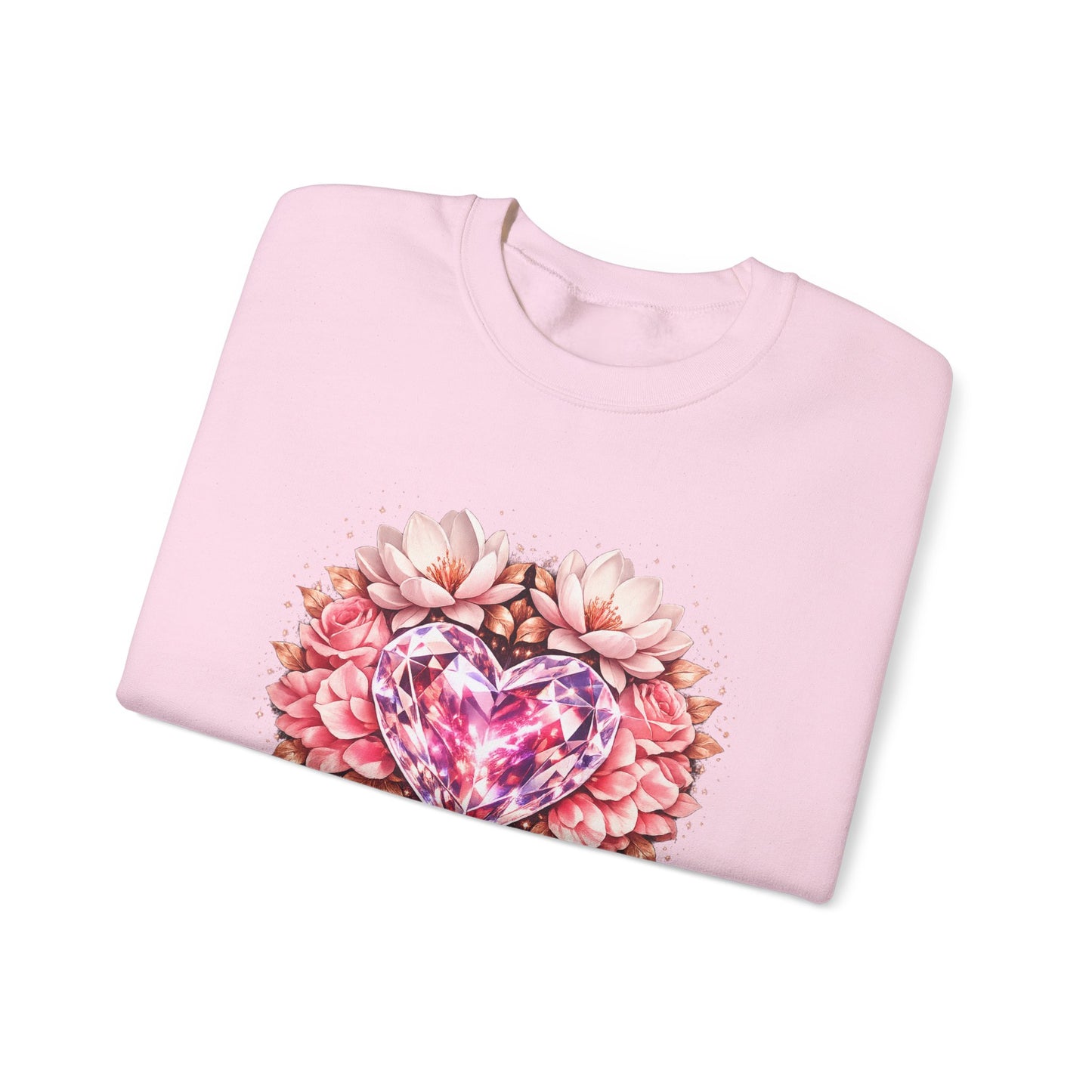 Crewneck Sweatshirt — Pink Gem Heart Floral Design