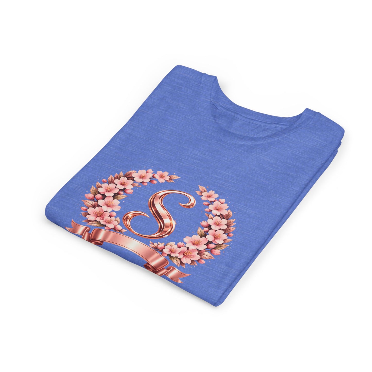 Youth Tee — Rose Gold Floral Monogram 'S' Shirt