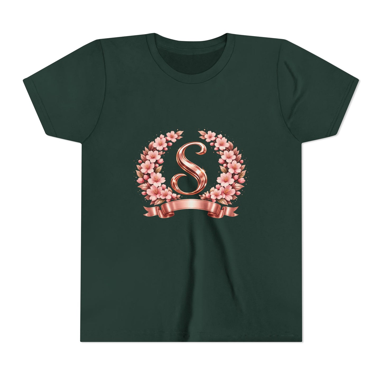 Youth Tee — Rose Gold Floral Monogram 'S' Shirt