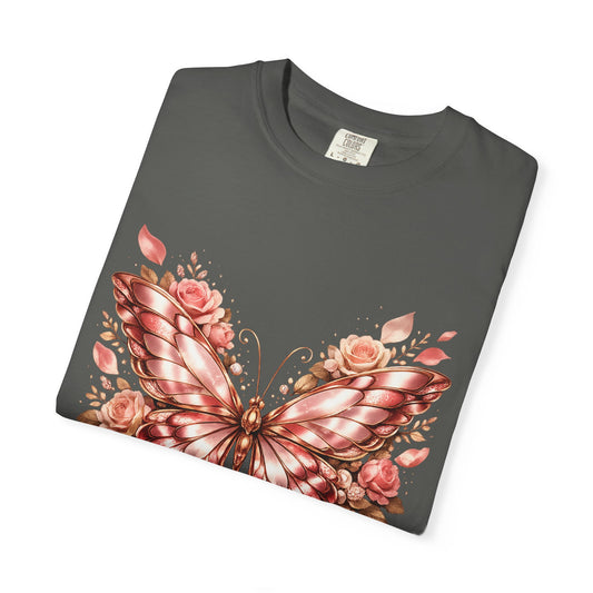 Rose Gold Butterfly T-Shirt — Floral Ribbon Graphic Tee