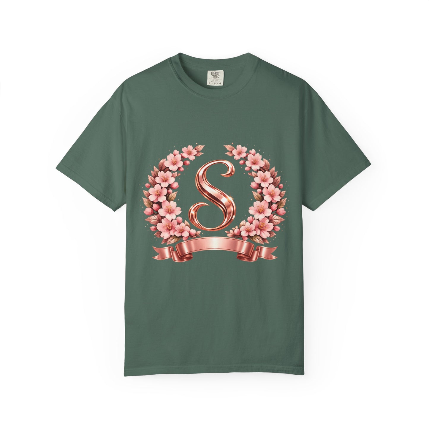 Floral Monogram 'S' T-Shirt — Rose Gold Wreath Tee