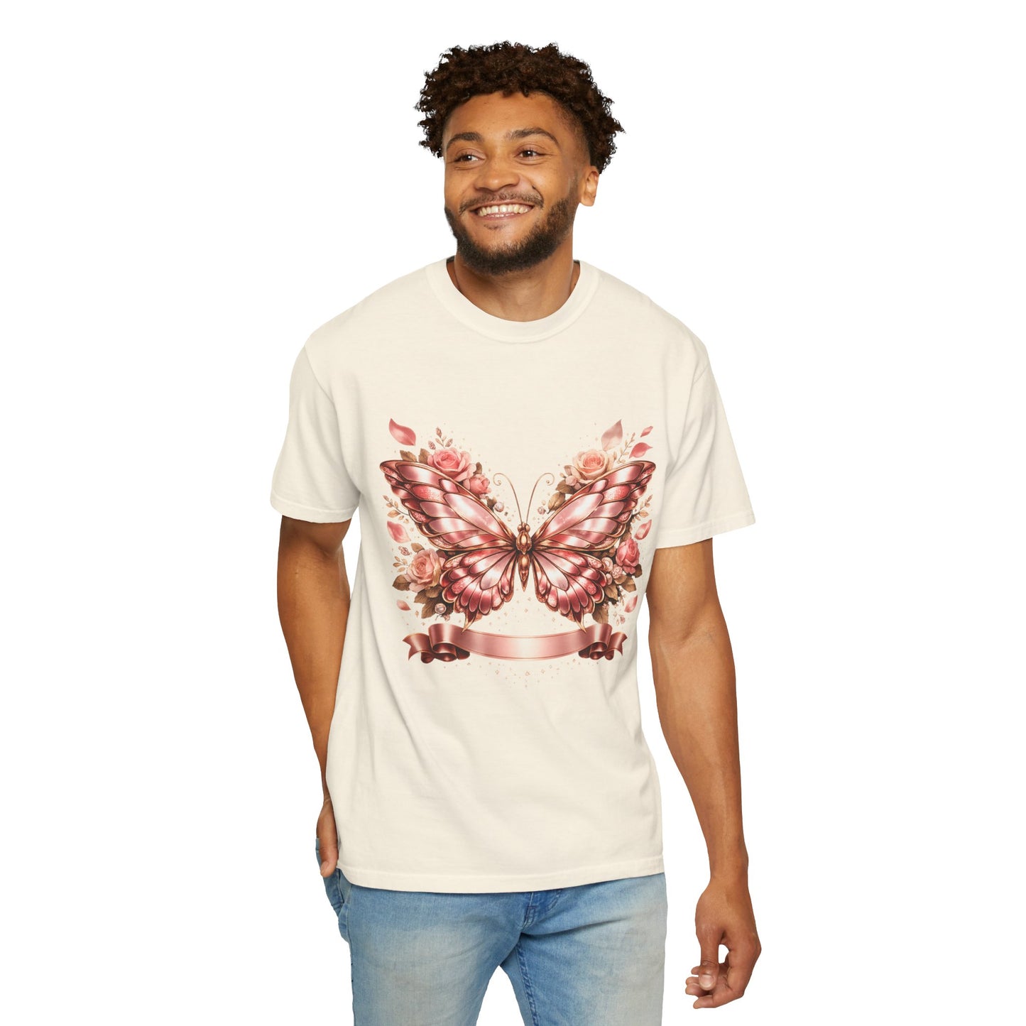 Rose Gold Butterfly T-Shirt — Floral Ribbon Graphic Tee