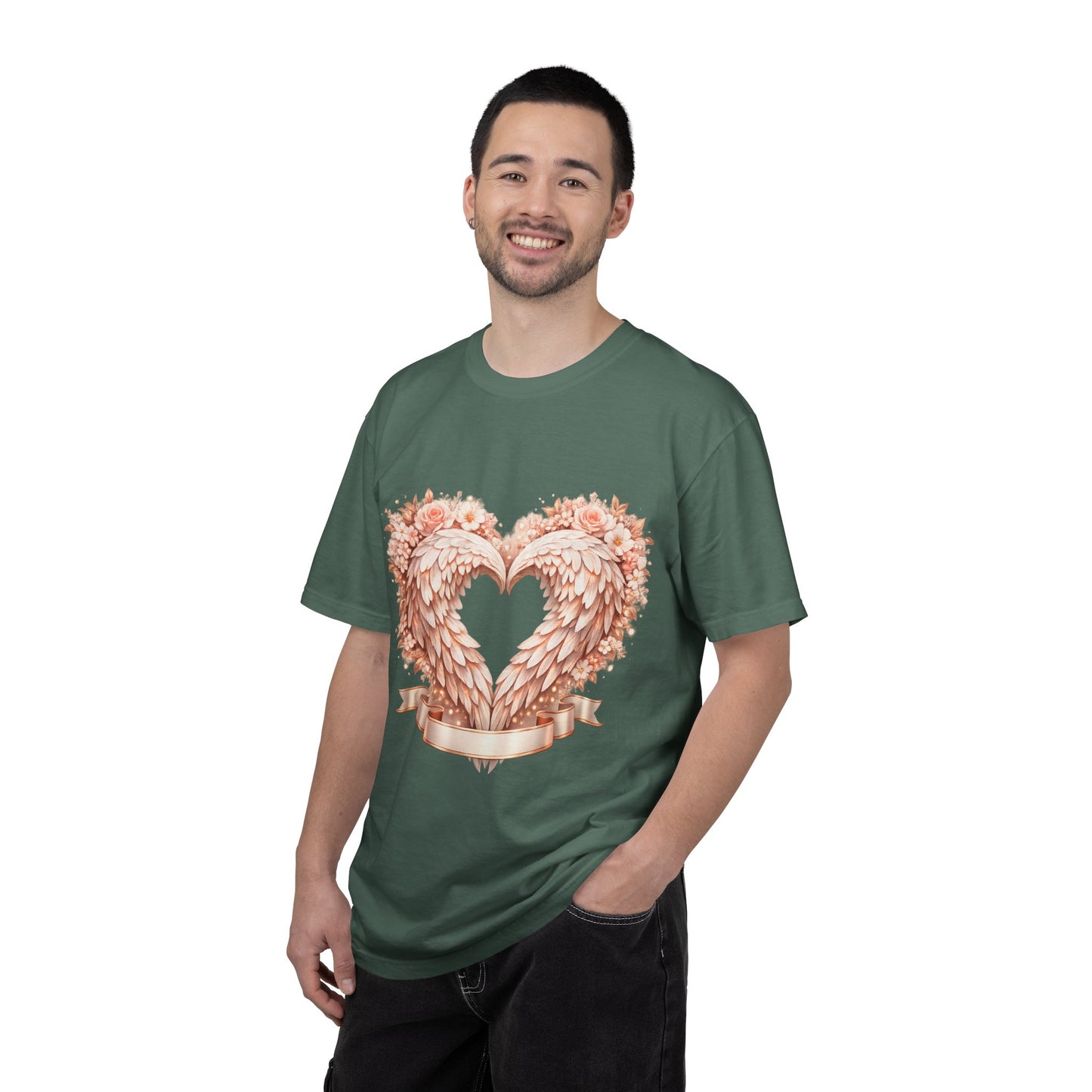 Angel Wing Heart T-Shirt — Floral Ribbon Love Graphic Tee