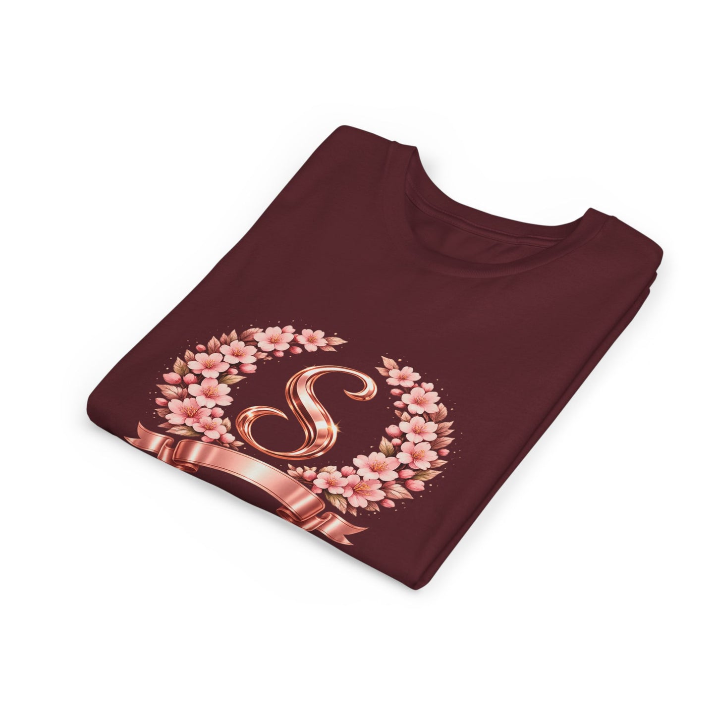 Youth Tee — Rose Gold Floral Monogram 'S' Shirt