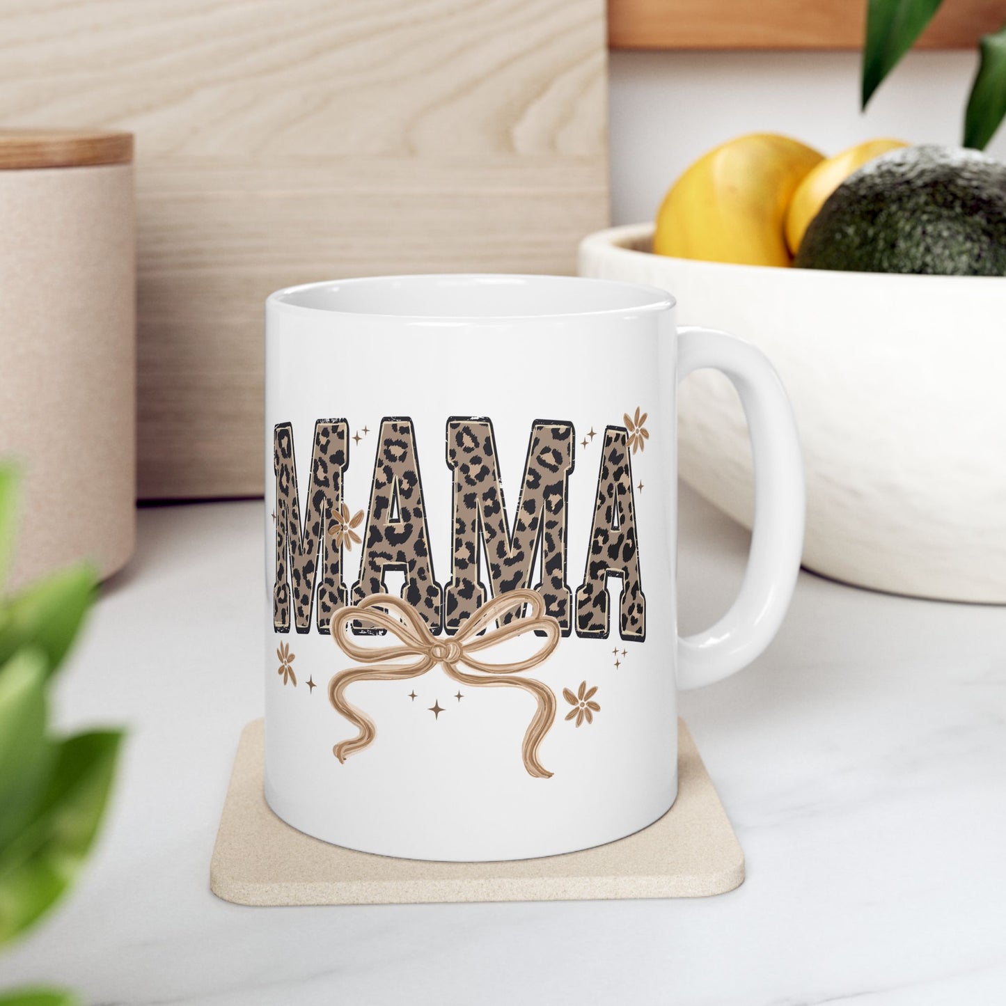Mama Leopard Print Typography Mug | Ceramic Coffee Cup 11oz 15oz