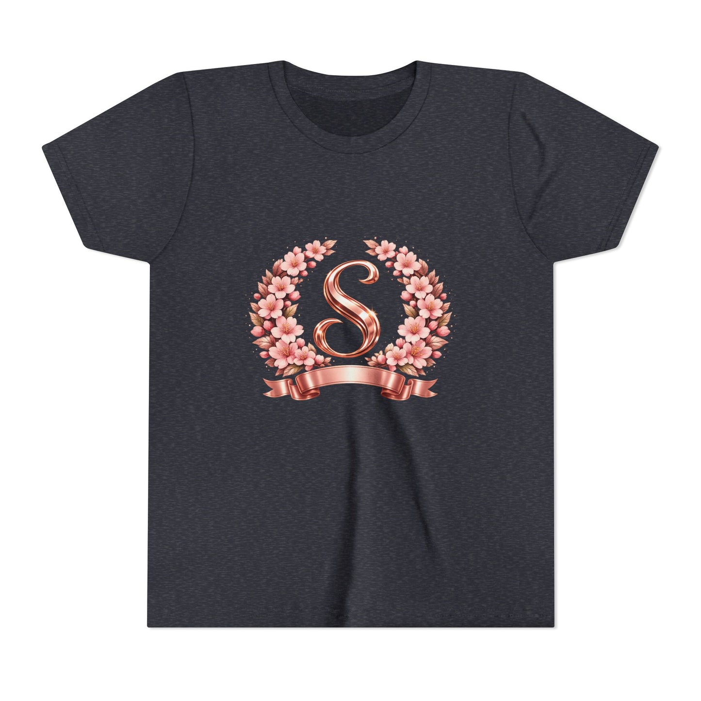 Youth Tee — Rose Gold Floral Monogram 'S' Shirt
