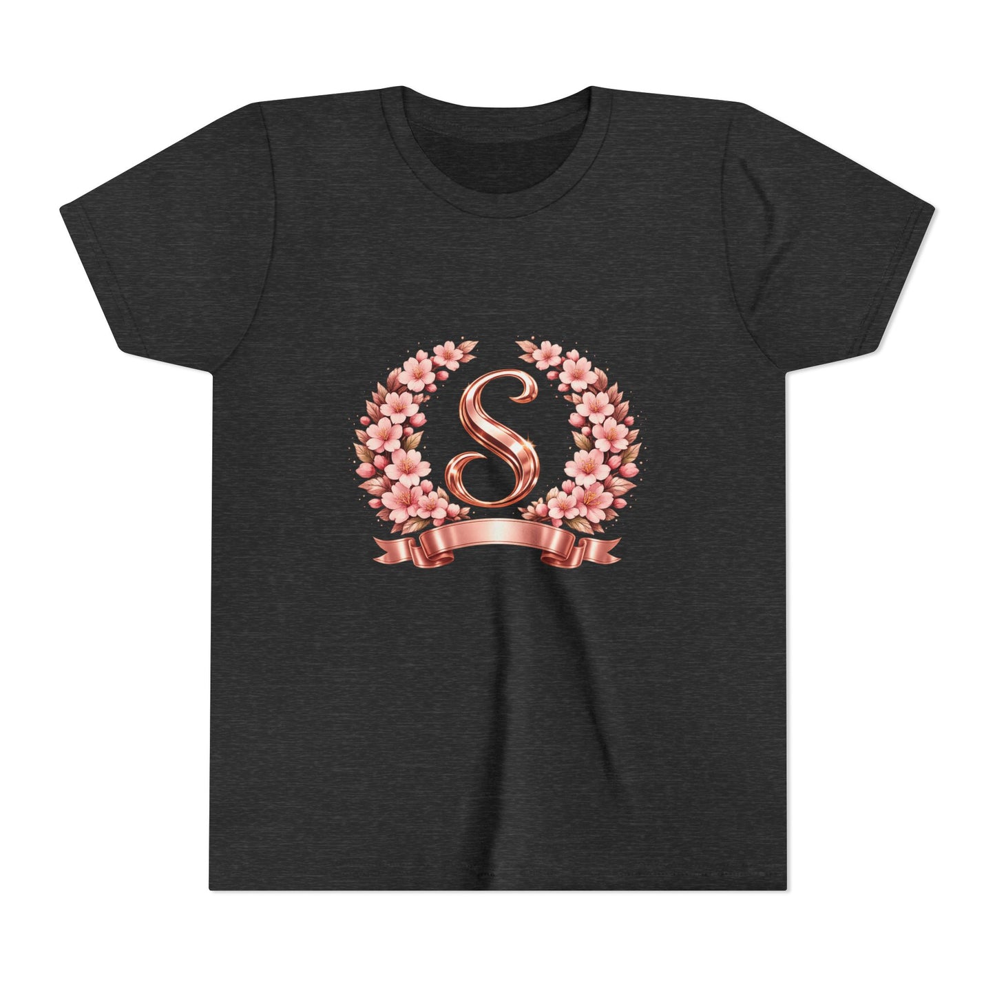 Youth Tee — Rose Gold Floral Monogram 'S' Shirt