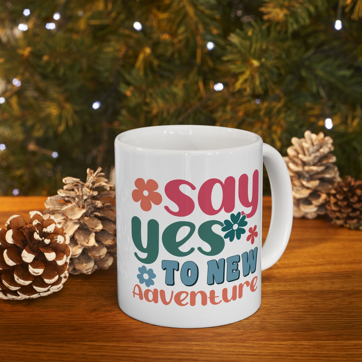 Stay Groovy You Tiny Adventure Mug | Retro Flower Typography Ceramic Mug