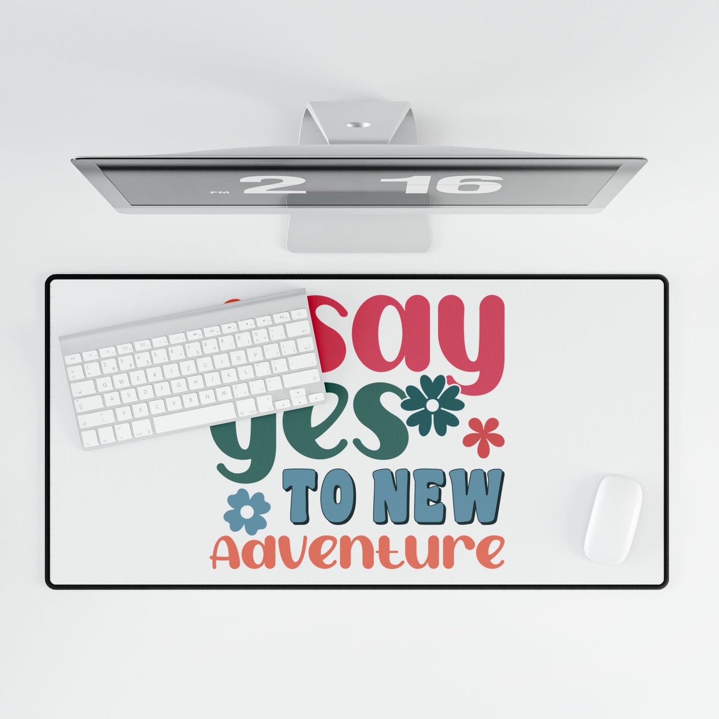 Say Yes to New Adventure Desk Mat | Retro Floral Typography