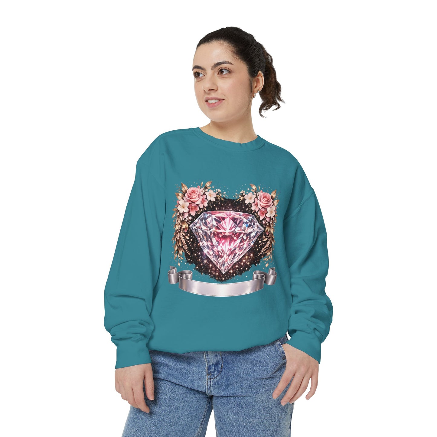 Diamond Floral Sweatshirt — Pink Gem Graphic Crewneck