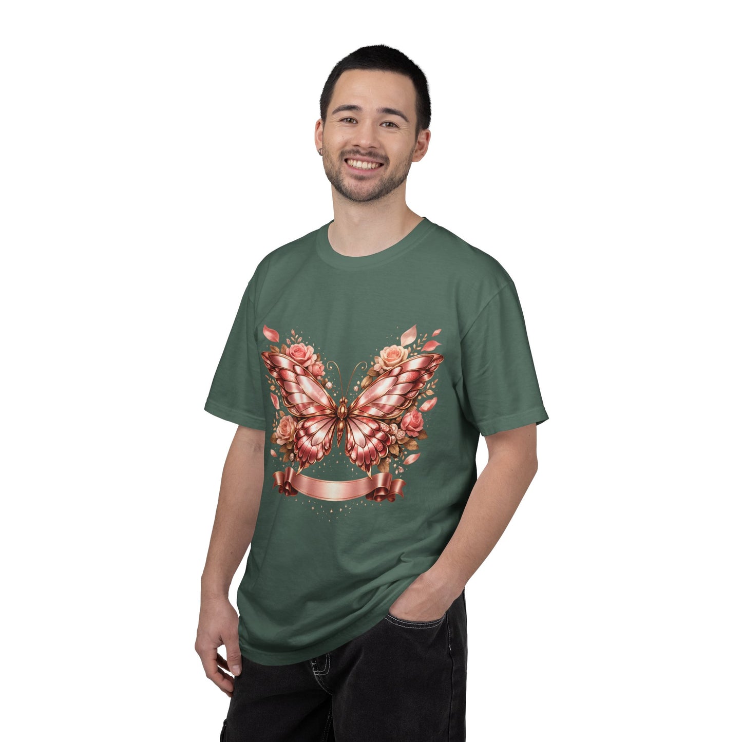 Rose Gold Butterfly T-Shirt — Floral Ribbon Graphic Tee