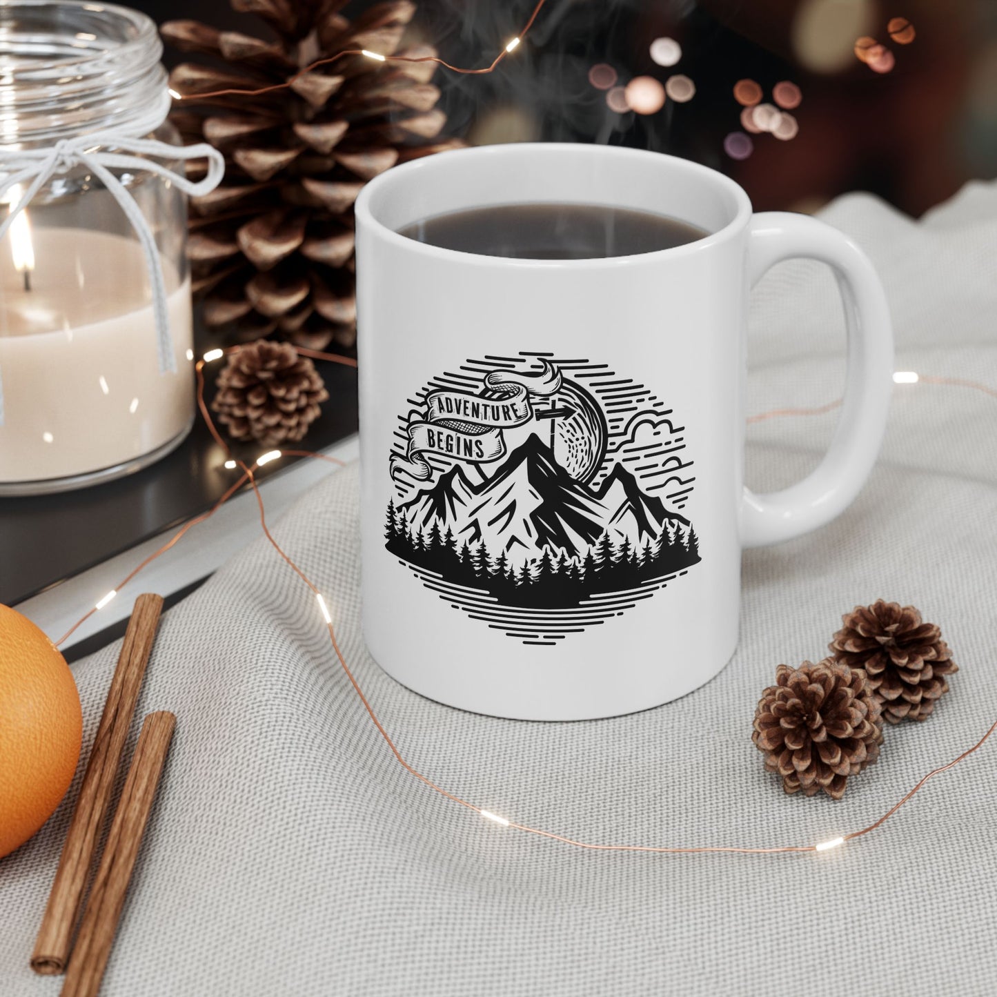 Mountain Landscape Mug | Retro Sunrise Forest Silhouette