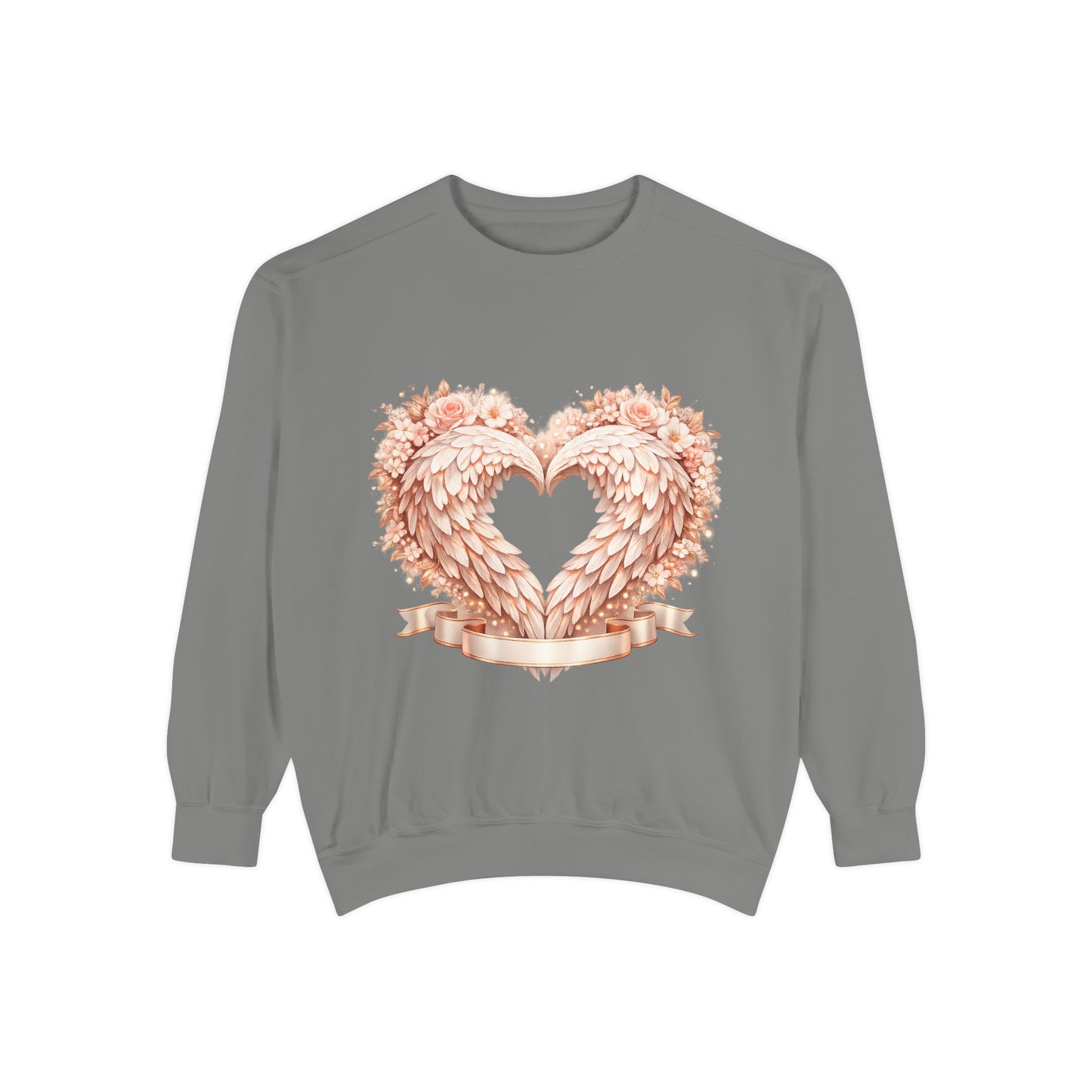 Heart Wings Sweatshirt — Rose Gold Floral Winged Heart Crewneck