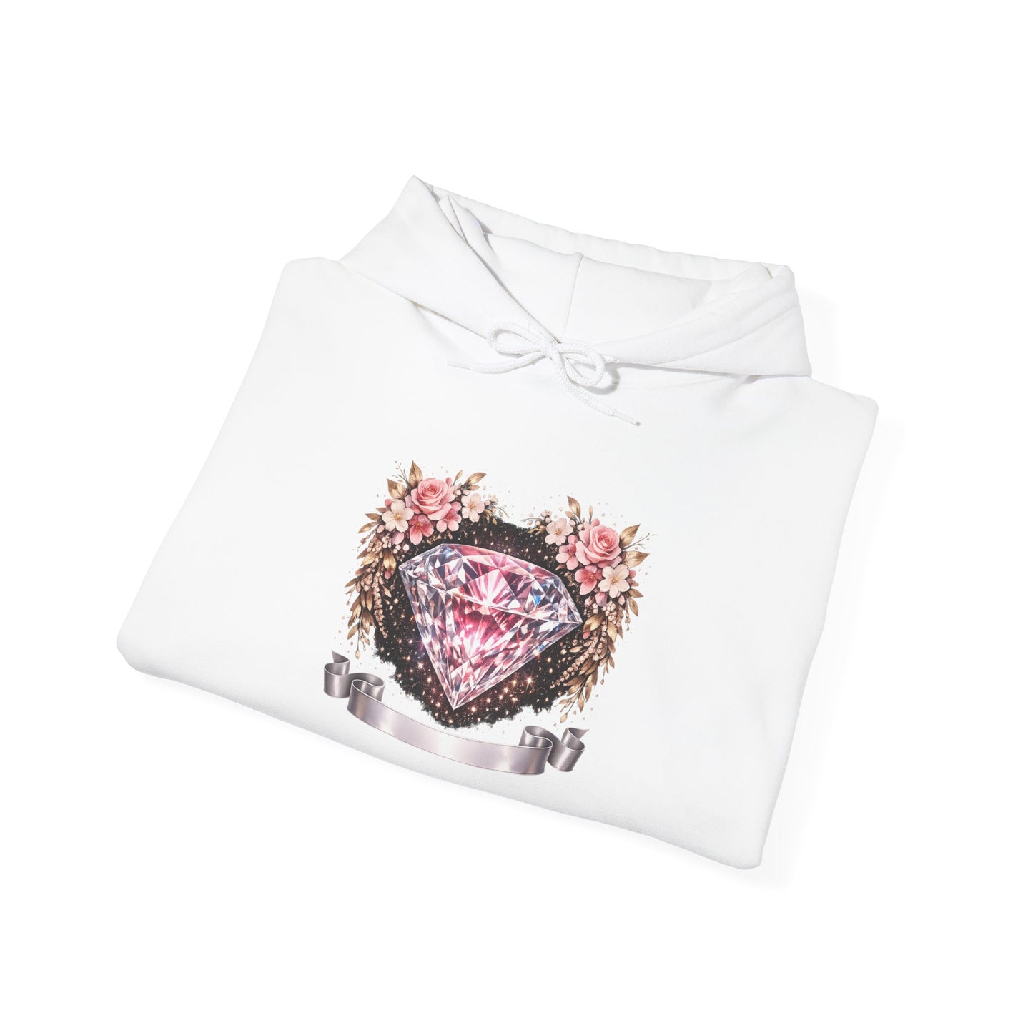 Hoodie — Pink Diamond Heart Floral Crest Hoodie