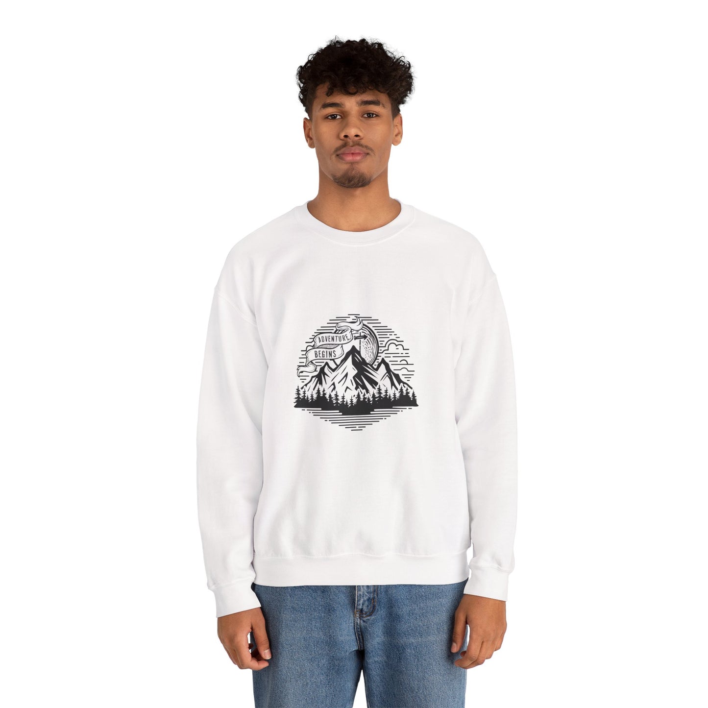 Mountain Landscape Illustration Sweatshirt | Scenic Peaks, Pine Forest, Outdoor Adventure