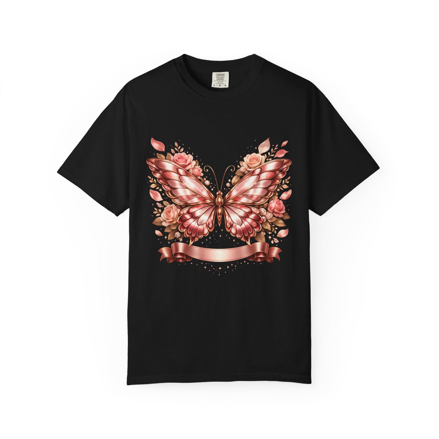 Rose Gold Butterfly T-Shirt — Floral Ribbon Graphic Tee