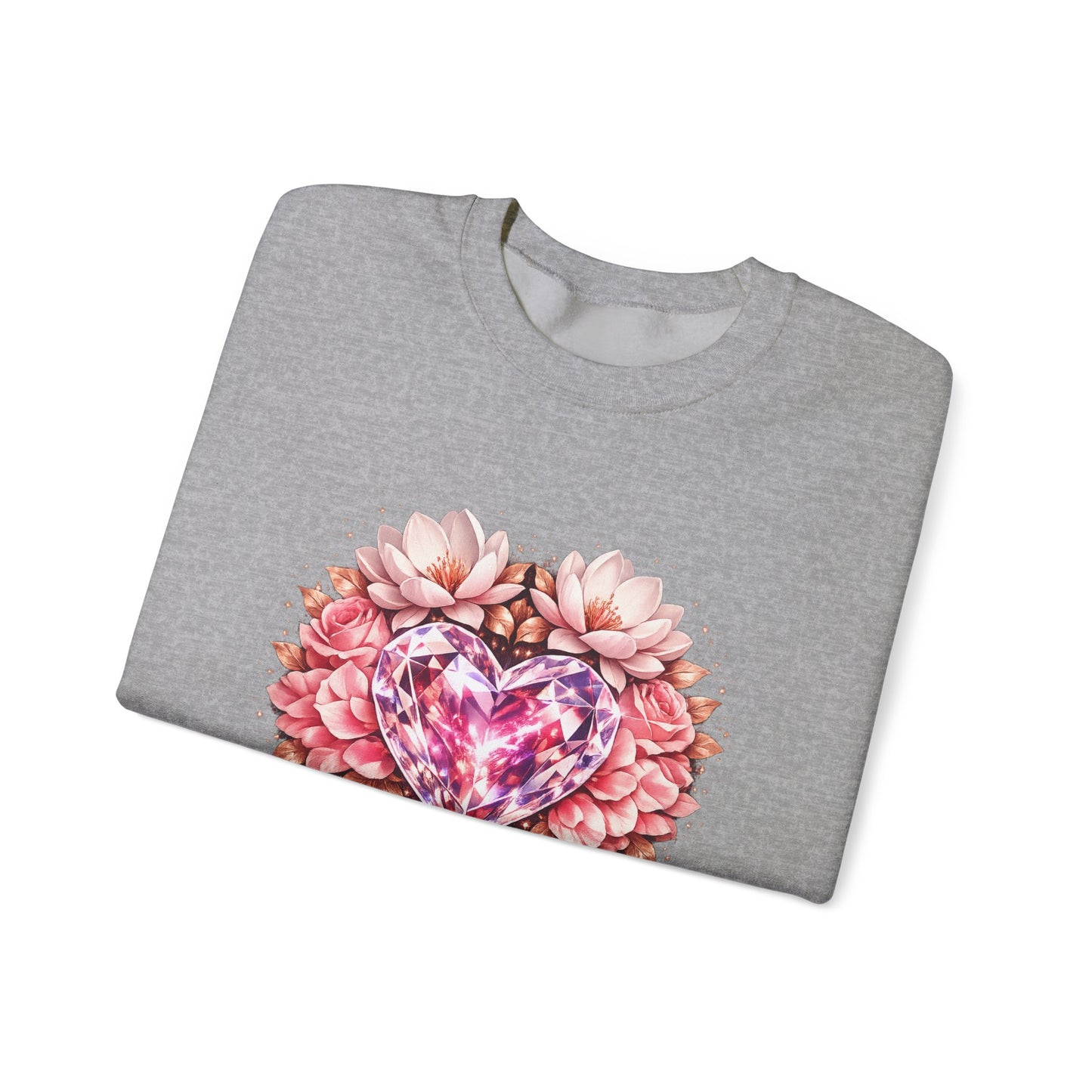 Crewneck Sweatshirt — Pink Gem Heart Floral Design