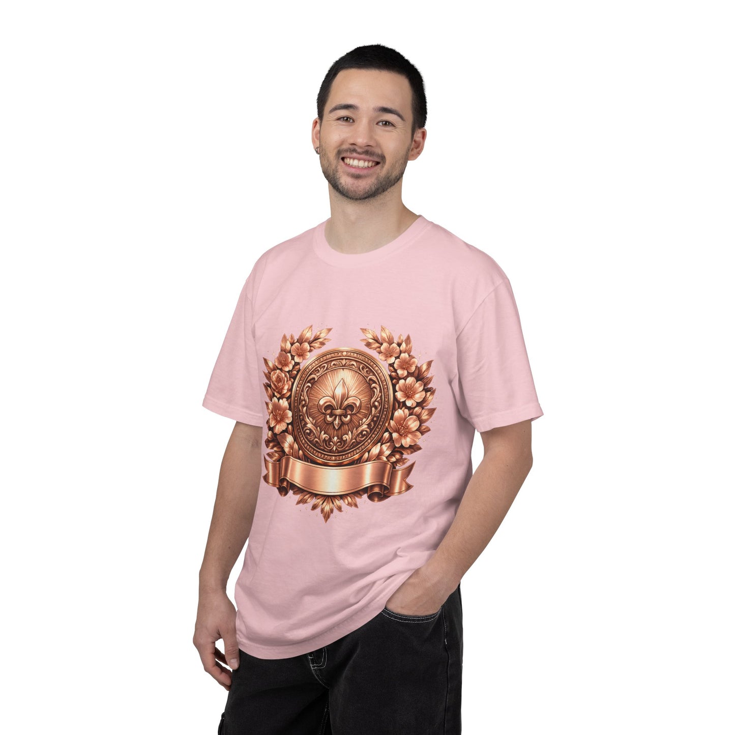 Vintage Fleur-de-Lis Crest T-Shirt — Bronze Laurel Emblem Tee