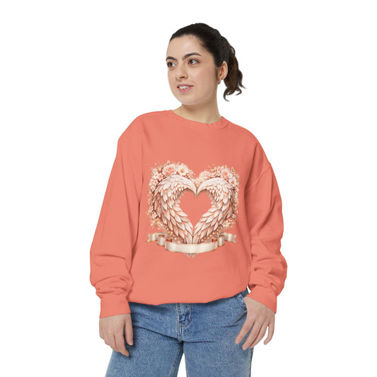 Heart Wings Sweatshirt — Rose Gold Floral Winged Heart Crewneck