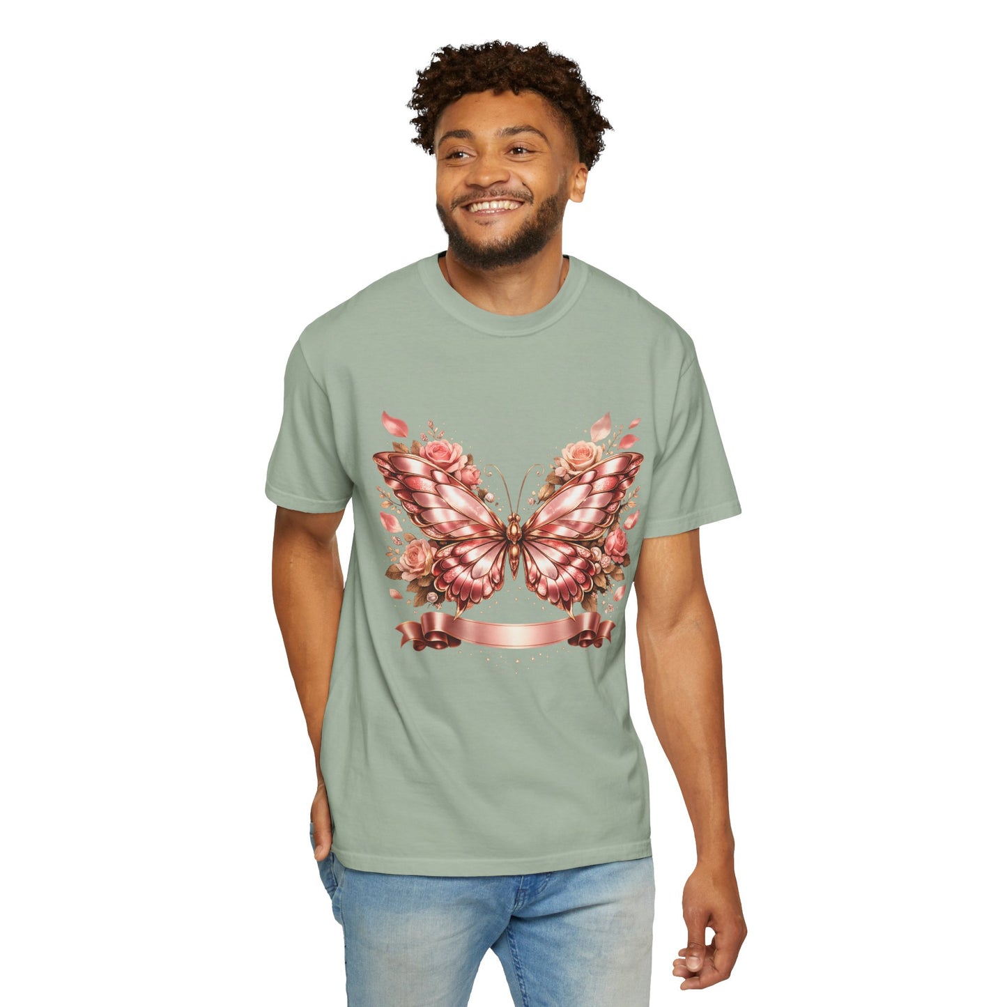 Rose Gold Butterfly T-Shirt — Floral Ribbon Graphic Tee