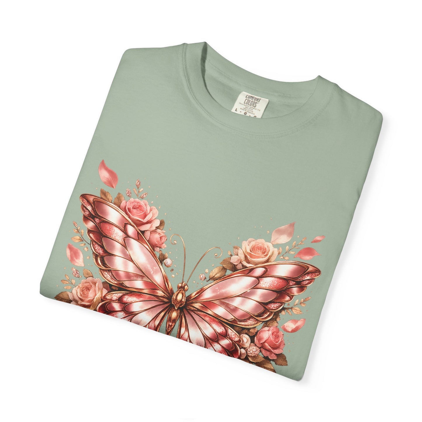 Rose Gold Butterfly T-Shirt — Floral Ribbon Graphic Tee