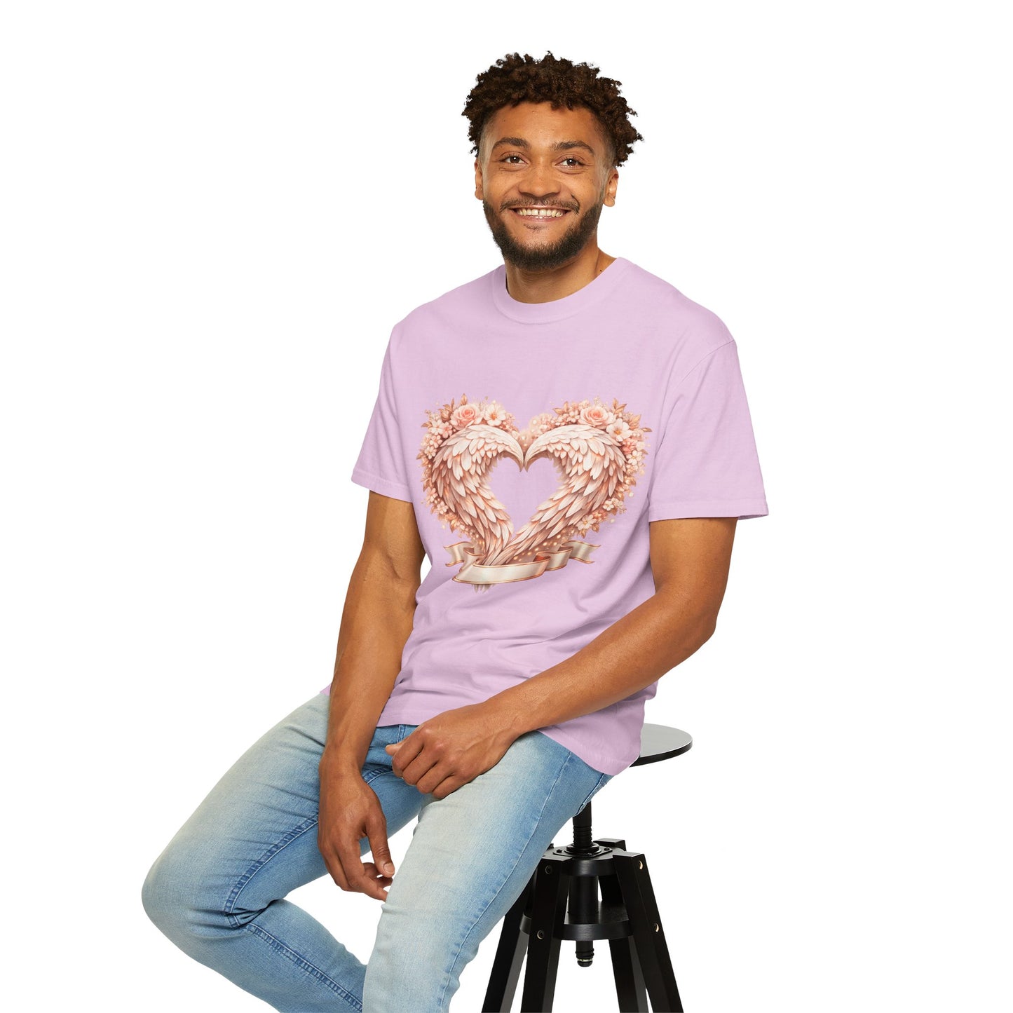Angel Wing Heart T-Shirt — Floral Ribbon Love Graphic Tee
