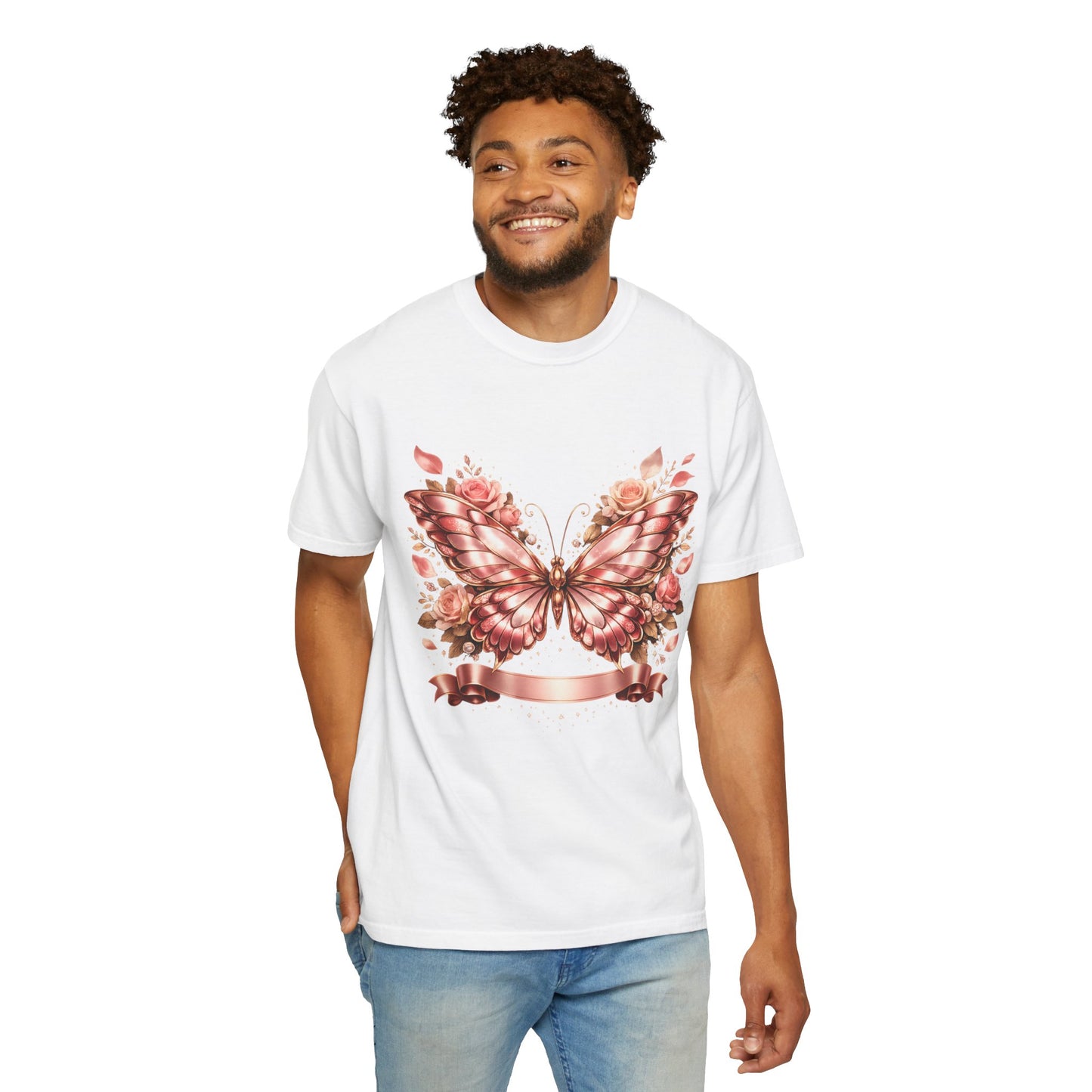 Rose Gold Butterfly T-Shirt — Floral Ribbon Graphic Tee