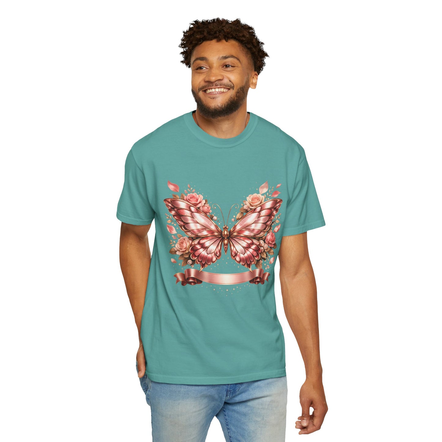 Rose Gold Butterfly T-Shirt — Floral Ribbon Graphic Tee