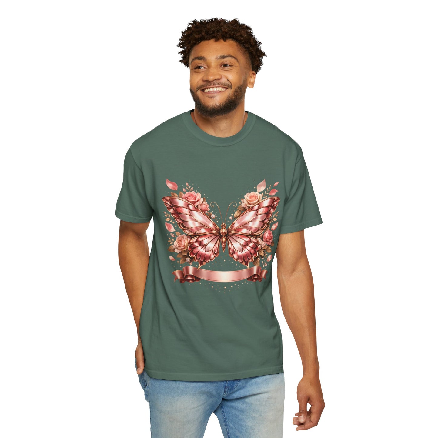 Rose Gold Butterfly T-Shirt — Floral Ribbon Graphic Tee