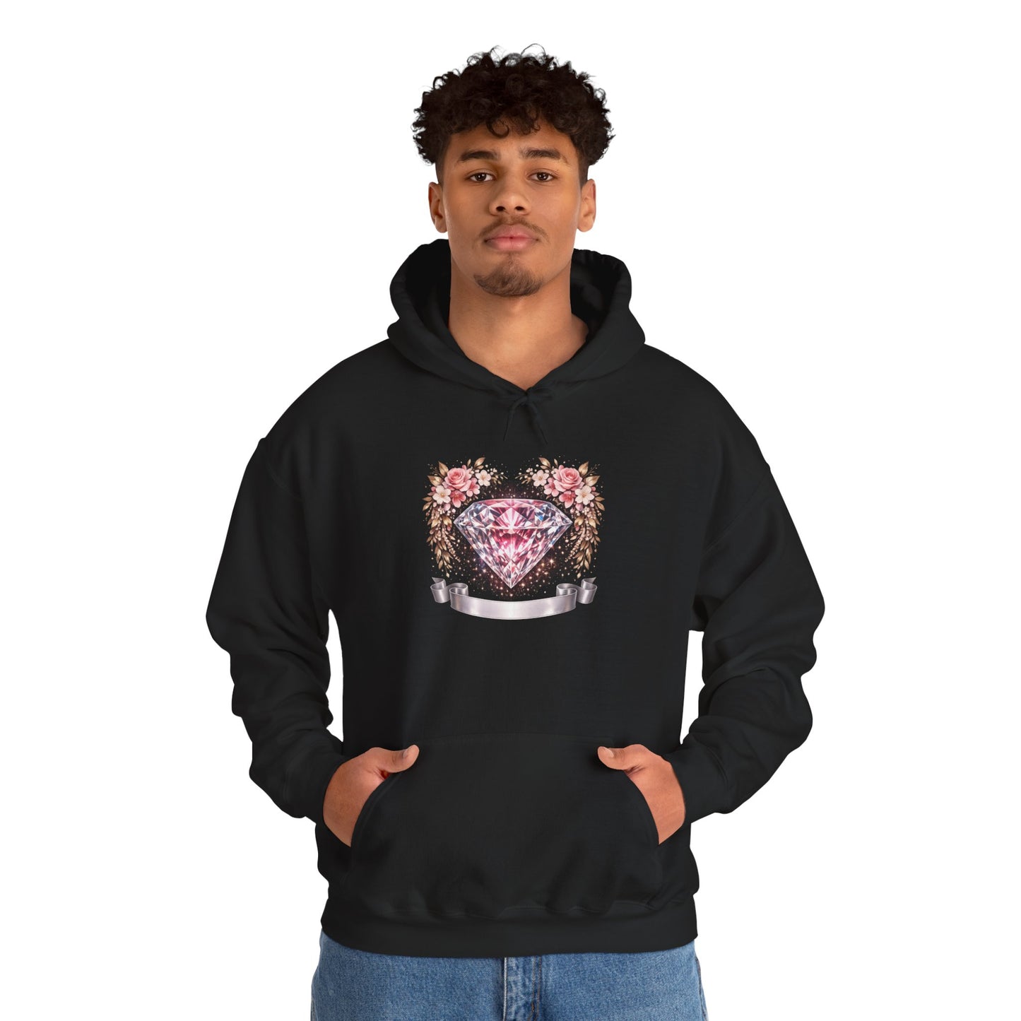 Hoodie — Pink Diamond Heart Floral Crest Hoodie