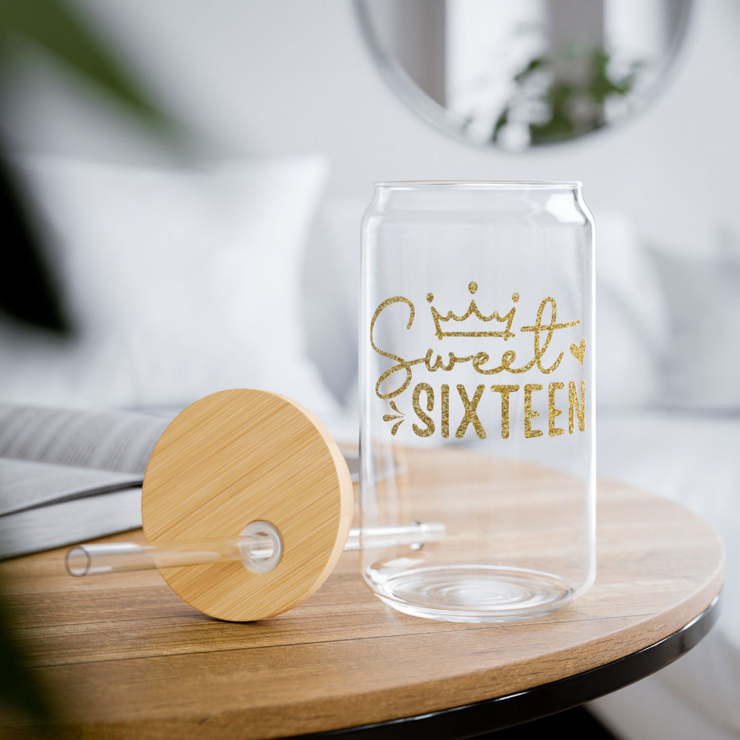 Sweet Sixteen Sipper Glass | 16oz Clear Tumbler with Straw