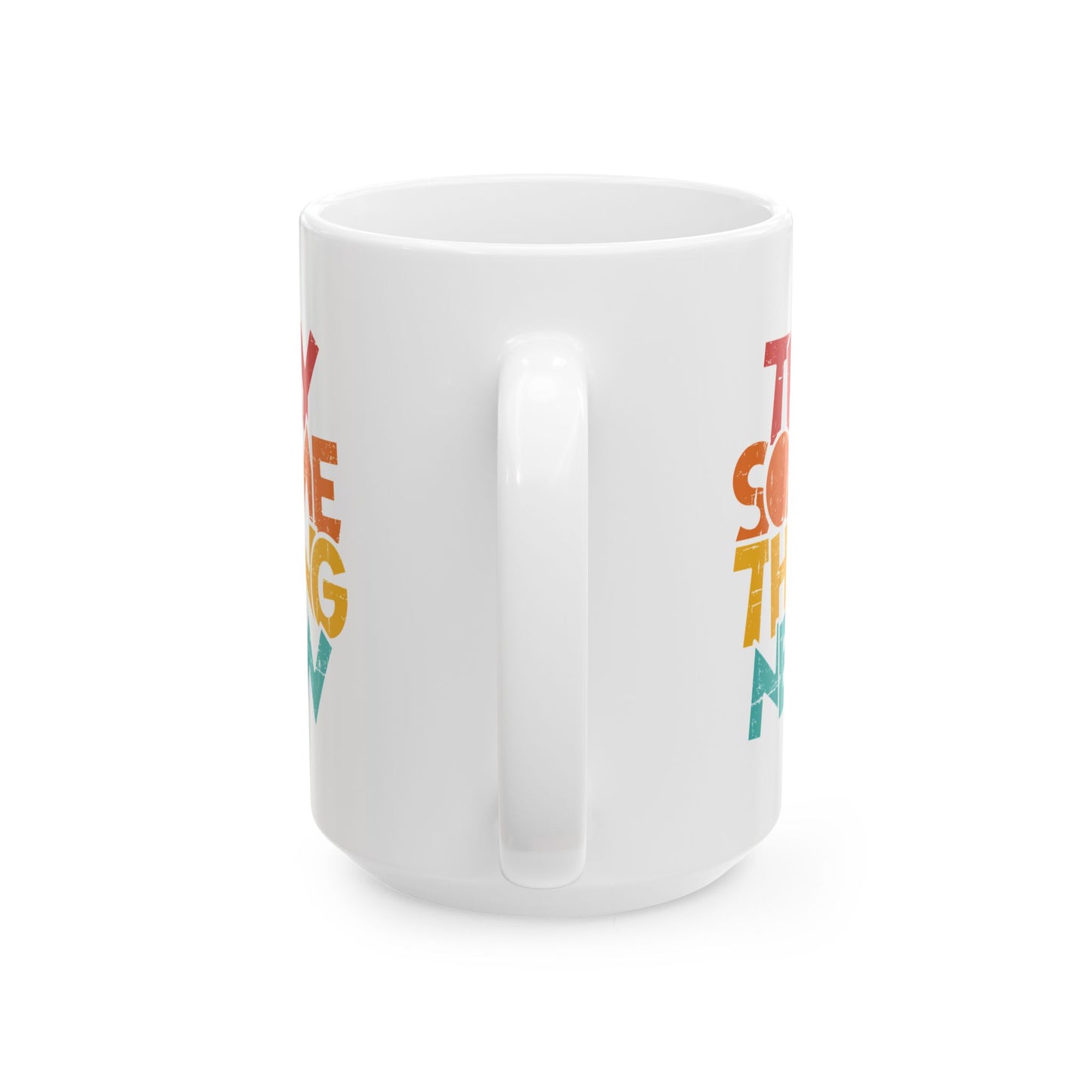 Retro Rainbow Text Mug | Colorful Stacked Phrase Ceramic Mug