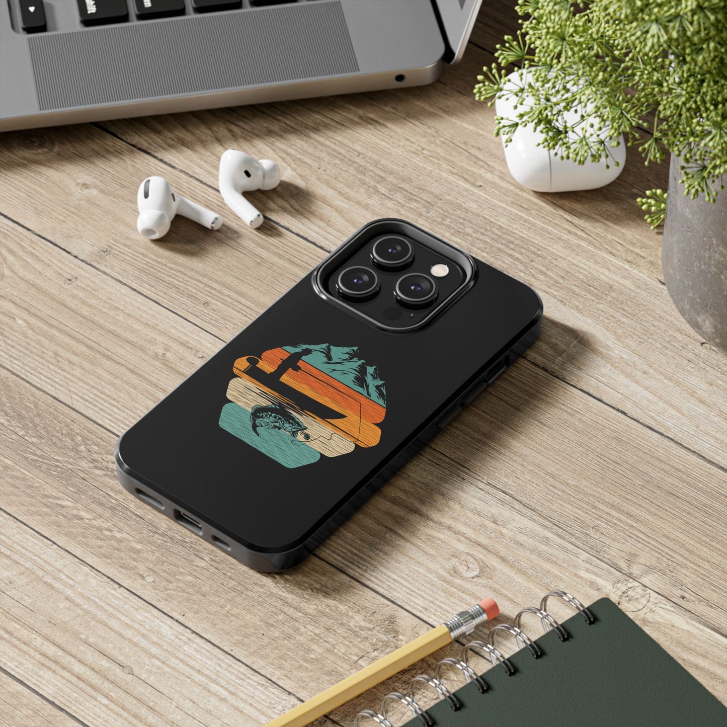 Retro Fishing Sunset Phone Case | Bass Boat Angler Design
