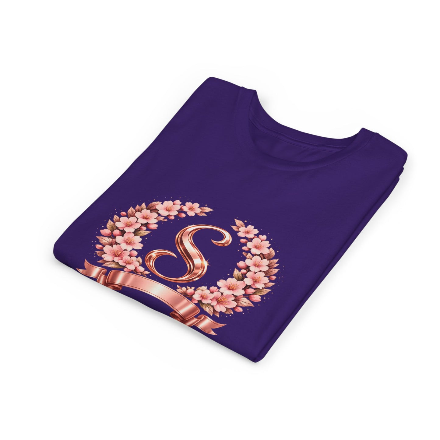 Youth Tee — Rose Gold Floral Monogram 'S' Shirt