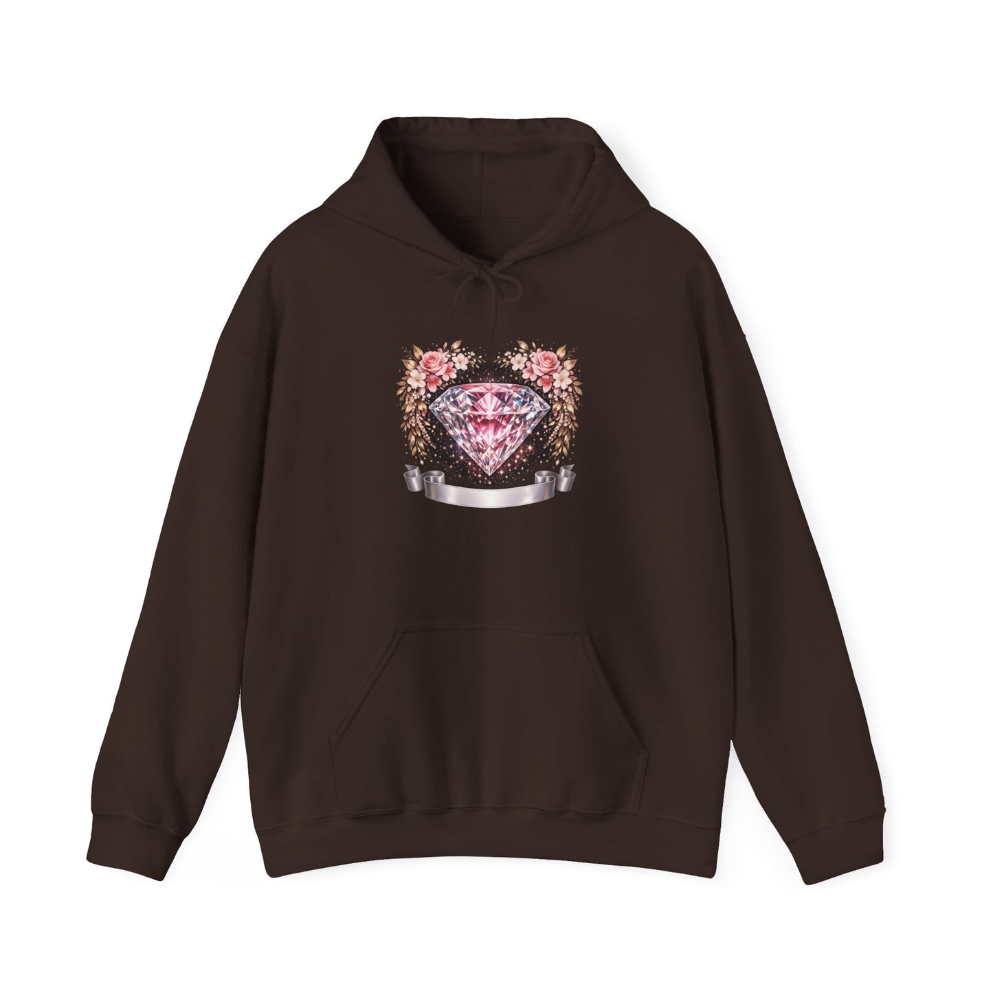 Hoodie — Pink Diamond Heart Floral Crest Hoodie