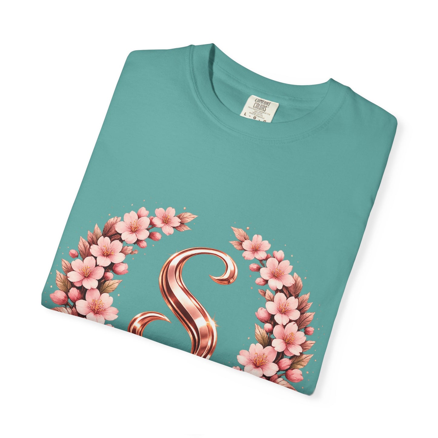 Floral Monogram 'S' T-Shirt — Rose Gold Wreath Tee